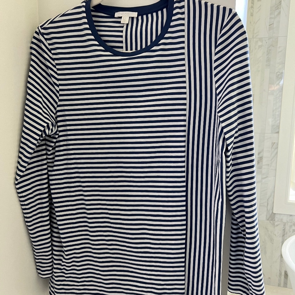 COS navy and white stripe long sleeve shirt - size L